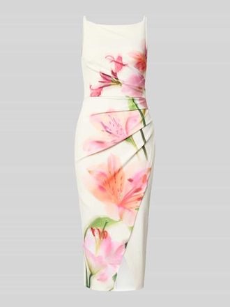 Lipsy Cocktailkleid mit Raffungen und Gehschlitz in Ecru, Gr&ouml;&szlig;e 32