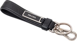 Prada Pre-owned Womens Saffiano Logo Key Chain - Black Leather - One Size