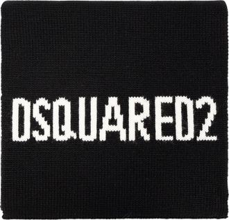 Dsquared2 Gebreide wollen sjaal met logo-intarsia