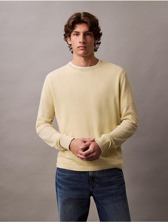 Calvin Klein Mens Linen Blend Relaxed Sweater - Yellow - M