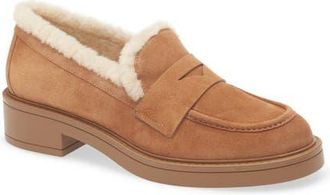 Stuart Weitzman Celia Lite Genuine Shearling Loafer in Doe/Vanilla at Nordstrom, Size 10.5