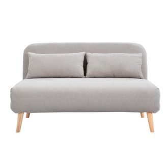 Miliboo Miliboo - Sill&oacute;n-cama Convertible De 2 Plazas En Tejido De Terciopelo Beige Texturizado Y Madera Clara Amiko