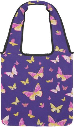 Generic Aesthetic Butterfly Reversible Canvas Shoulder Tote - Double-Sided Print, 12oz Cotton, 27cm Drop, Fold-Flat Bag for Travel, Shopping, Street Outings
