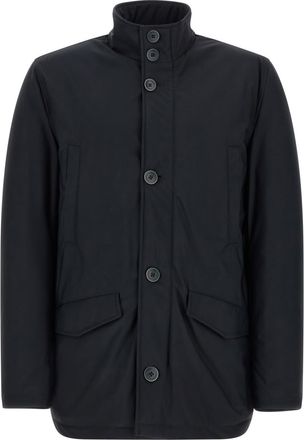 Herno Dark Blue Solid High Neck Jacket