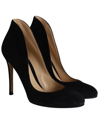 Gianvito Rossi Womens Suede Round-Toe Flared Pump (Authentic Pre-Loved)