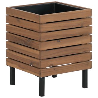 Hhg [nunca Usado] Jardinera Hhg-456, Jardinera Cuadrada Para Exterior De Acero Color Acacia, 43 X 33 X 33 Cm, Con Certificaci&oacute;n Mvg, Marr&oacute;n Claro
