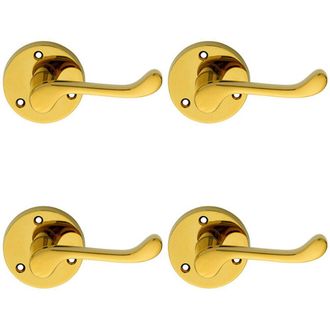 Loops 4x PAIR Victorian Scroll Lever on 58mm Round Rose Polished Brass Door Handle in Metallics