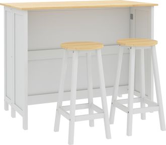 OEM Carrello Da Cucina In Legno Bianco Con 2 Sgabelli, 110 Cm