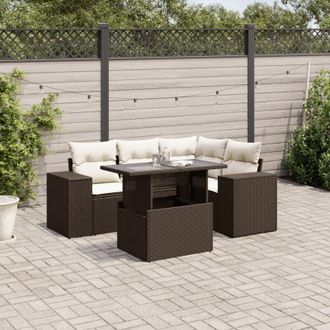 vidaXL Vidaxl - Set Comedor De Jard&iacute;n 5 Piezas Y Cojines Rat&aacute;n Sint&eacute;tico Marr&oacute;n