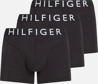 Tommy Hilfiger Mens Tommy Hilfiger 3-Pack Hilfiger Cotton Large Logo Boxer Trunks, Black - Size: 37/36/32