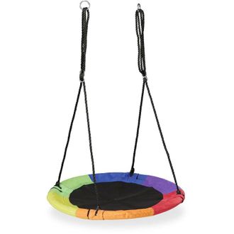Relaxdays Relaxdays Nest Swing, Ø 100 cm, Round, Kids & Adults, Max. Load 150 kg, Height Adjustable, Outdoor Toy, Multicoloured