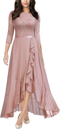 Miusol Womens Elegant Scoop Neck Floral Lace Formal Wedding Maxi Dress (X-Large, Pink)