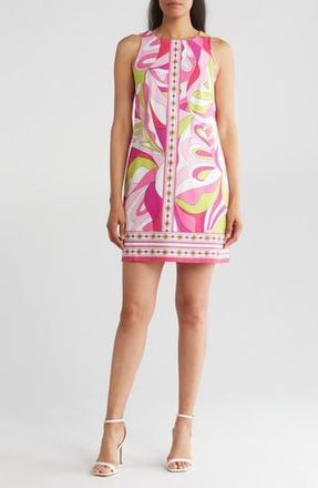 London Times Floral Print Cotton Sateen Shift Dress in Pink Multi at Nordstrom Rack, Size 16