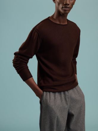 Denis Colomb Mens Fuzzy Brushed Cashmere Crew-Neck Sweater