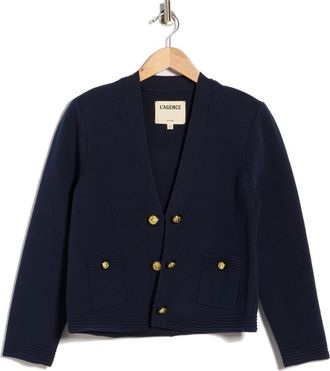 L'agence Catie V-Neck Knit Blazer in Midnight/Gold at Nordstrom Rack, Size Xx-Small