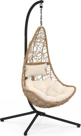 IDMarket Poltrona Sospesa A Mezzaluna In Rattan Con Cuscino Ecr&ugrave;
