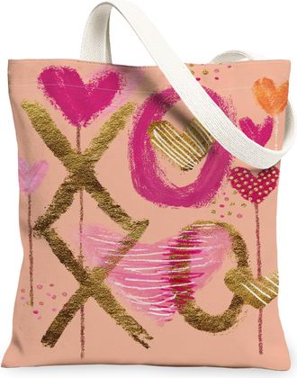 Generic ValentineS Day Heart Canvas Tote Bags, Romantic Love Pattern Reusable Shopping Bags, Lightweight Washable Shoulder Strap C, Peach, 13x15 Inch