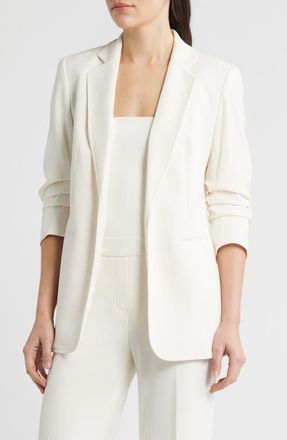 Anne Klein Open Front Scrunch Sleeve Blazer in White Dove at Nordstrom, Size X-Large