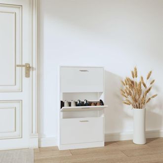 Berkfield Home Shoe Cabinet High Gloss White 59x17x108 cm Engineered Wood | Size: 59 x 17 x 108 cm