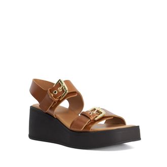 Dune London Womens Ladies Karola - Wedge Double Buckle Sandals - Tan Leather - Size UK 6
