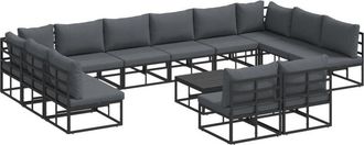 vidaXL Garden Sofa Set with Cushion 13 pcs Black Aluminium Vidaxl
