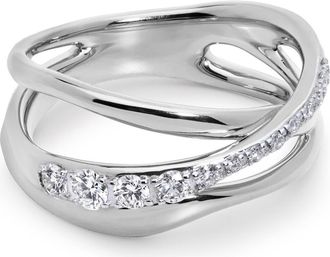 Monica Vinader Nura Lab-Created Diamond Pavé Crossover Ring in Sterling Silver /Lab Dia at Nordstrom, Size 7.5