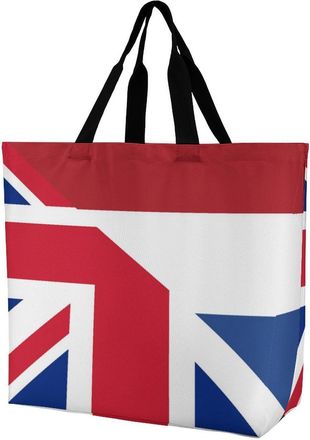 Generic Birtish And Netherlands Flag Large Reusable Shopping Bag Lightweight Foldable Tote Bags Washable Shoulder Handbag