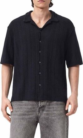 AllSaints Trace Textured Cotton Camp Shirt in Jet Black at Nordstrom, Size Xx-Large