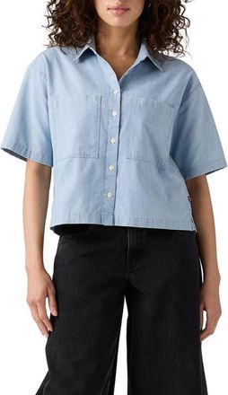 Levi's Harlie Short Sleeve Crop Chambray Button-Up Shirt in Brass Organ at Nordstrom, Size X-Small