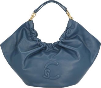 Coccinelle Medium Shoulder Bag In Smooth Blue Leather With Gathered Design