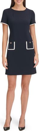 Tommy Hilfiger Short Sleeve Scuba Crepe Contrast Trim Dress in Sky Captain/Ivory at Nordstrom Rack, Size 10
