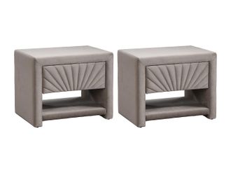 Vente-Unique Set de 2 mesitas de noche - 1 caj&oacute;n y 1 estante - Terciopelo - Beige - ULAMI
