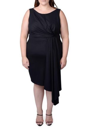Mayes NYC Adele Draped Asymmetric Sheath Dress in Black at Nordstrom, Size 14W