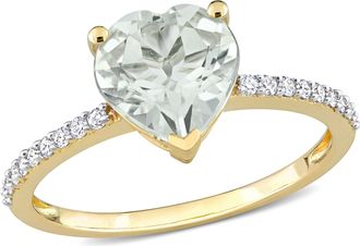 Mimi & Max 1 5/8ct TGW Heart Green Quartz 1/7ct TDW Diamond Ring 14k Yellow Gold