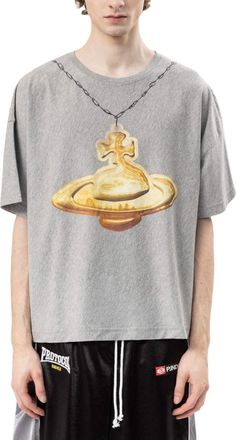 Vivienne Westwood Heather Grey Golden Orb Print Cotton T-Shirt