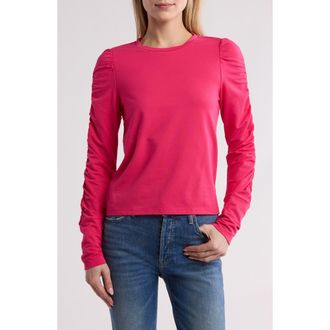 Walter Baker Dot Ruched Long Sleeve Top in Hot Pink at Nordstrom Rack, Size Medium