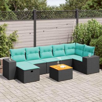 vidaXL Vidaxl Set De Sof&aacute;s De Jard&iacute;n Y Cojines 8 Piezas Rat&aacute;n Sint&eacute;tico Negro