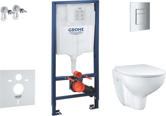 GROHE Solido - Conjunto De M&oacute;dulo De Instalaci&oacute;n Empotrado, Inodoro Y Asiento Slim Bau Ceramic, Softclose, Pulsador De Descarga Even, Cromo Sani15bb1101