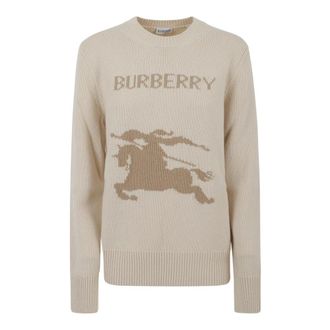 Burberry Round-neck Knitwear, female, Brown, Size: S Wool and Cashmere Sweater