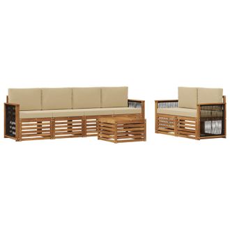 vidaXL Conjunto De Sof&aacute;s De Exterior Con Coj&iacute;n 7 Pcs Natural Y Beige Vidaxl