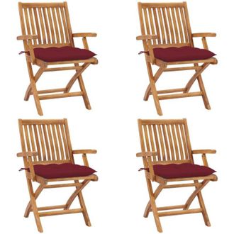 vidaXL Sillas De Jard&iacute;n Plegables 4 Uds Madera Maciza Teca Con Cojines Vidaxl