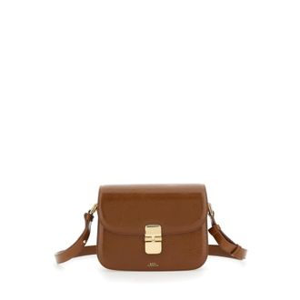 A.P.C. Grance Brown Small Crossbody Bag Wirh Embossed Logo Lettering On The Front And Adjustable Shoulder Strap In Hammered Leather