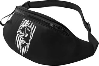 Generic American Flag Largemouth Bass Fish Fishing Bum Bag Waist Bag Lightweight Fanny Pack For Walking Gym Running 14X35Cm