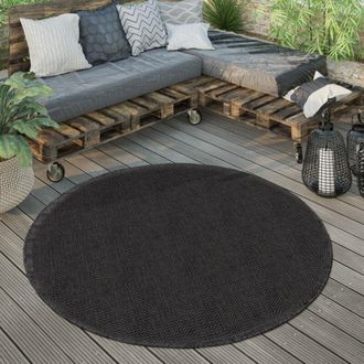 Paco Home Paco Home - Alfombra Exterior Redonda Intemperie Balcón Terraza Cocina Moderna Monocolor Negro, ø 200 cm redon