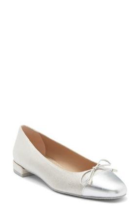 Stuart Weitzman Sleek Cap Toe Bow Flat in Silver at Nordstrom Rack, Size 9