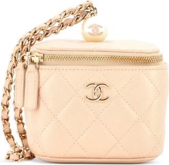 Chanel Classic Pearl Vanity Case with Chain gewatteerde clutch - Goud