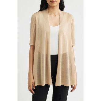 Anne Klein Semisheer Short Sleeve Cardigan in Safari at Nordstrom, Size Large