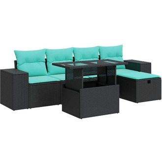 vidaXL 6 Piece Garden Sofa Set with Cushions Grey Poly Rattan Acacia vidaXL