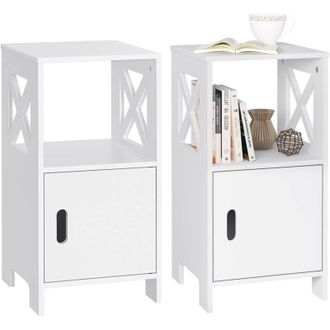 Woltu 2x Tavolino Comodino Stretto con 1 Vano Aperto e 1 Vano Nascosto, Tavolino Multifunzionale per Soggiorno, Camera da Letto e Ingresso (Bianco)