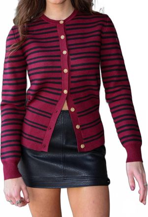 Nia Baxter Crewneck Cardigan In Wine